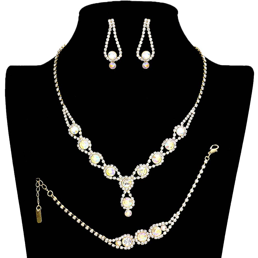 AB Gold 3PCS Rhinestone Bubble Necklace Jewelry Set, These glamorous Rhinestone Bubble jewelry sets will show your perfect beauty & class on any special occasion. The elegance of these rhinestones goes unmatched. Great for wearing at a party! Perfect for adding just the right amount of glamour and sophistication to important occasions. These classy Rhinestone Bubble Jewelry Sets are perfect for parties, Weddings, and Evenings.