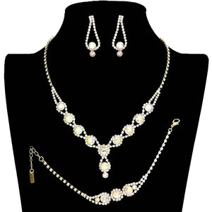 AB Gold 3PCS Rhinestone Bubble Necklace Jewelry Set, These glamorous Rhinestone Bubble jewelry sets will show your perfect beauty & class on any special occasion. The elegance of these rhinestones goes unmatched. Great for wearing at a party! Perfect for adding just the right amount of glamour and sophistication to important occasions. These classy Rhinestone Bubble Jewelry Sets are perfect for parties, Weddings, and Evenings.