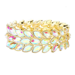 AB Gold 3Rows Marquise Stone Cluster Stretch Evening Bracelet, This Marquise Stretch Bracelet sparkles all around with it's surrounding round stones, stylish stretch bracelet that is easy to put on, take off and comfortable to wear. It looks modern and is just the right touch to set off LBD. Perfect jewelry to enhance your look. Awesome gift for birthday, Anniversary, Valentine’s Day or any special occasion.