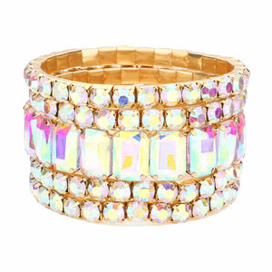 AB Gold 5PCS Rectangle Round Stone Stretch Multi Layered Bracelets, Add this 5 piece multi layered bracelet to light up any outfit, feel absolutely flawless. perfectly lightweight for all-day wear, coordinate with any ensemble from business casual to everyday wear, put on a pop of color to complete your ensemble. Awesome gift idea for birthday, Anniversary, Valentine’s Day or any special occasion.