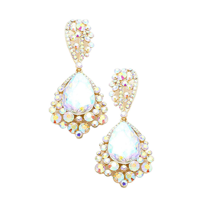 AB Gold Chunky Crystal Rhinestone Teardrop Bubble Evening Earrings, coordinate these earrings with any special outfit to draw the attention of the crowd on special occasions. Wear these evening earrings to show your unique yet attractive & beautiful choice on special days. These rhinestone earrings will dangle on your earlobes to show the perfect class and make others smile with joy.