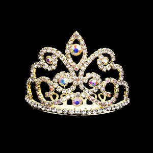 AB Gold Crystal Rhinestone Pave Princess Mini Tiara, this princess mini tiara is made of rhinestone crystal; Easy wear, sturdy and non-breakable headgear. The mini hair accessory is really beautiful, Pretty and lightweight. Makes You More Eye-catching at events and wherever you go, embellished glass crystal to keep your hair sparkling all day & all night long. Suitable for Wedding, Engagement, Birthday Party, Any Occasion You Want to Be More Charming.