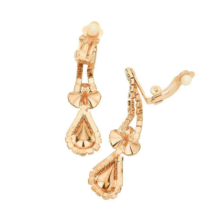 AB Gold Crystal Rhinestone Teardrop Necklace Clip on Earring Set, beautifully crafted design adds a gorgeous glow to any outfit to show your ultimate class. Jewelry that fits your lifestyle with the perfect look! The perfect accessory for adding just the right amount of shimmer and a touch of class to special events. It's perfectly lightweight so that it can be worn throughout the whole week. 