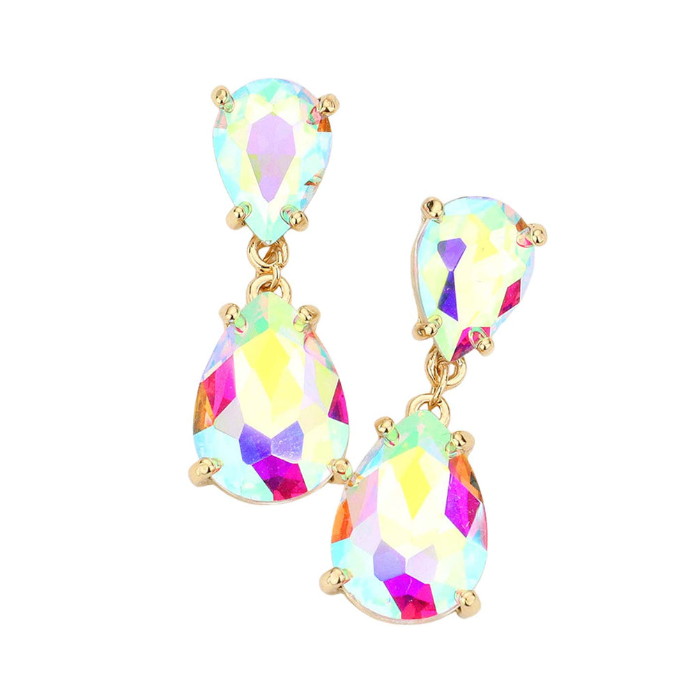 Double Teardrop Link Dangle Evening Earrings AB Gold