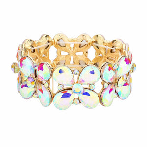 AB Gold Floral Teardrop Glass Crystal Stretch Evening Bracelet, this Crystal Stretch Bracelet sparkles all around with it's surrounding round stones, stylish stretch bracelet that is easy to put on, take off and comfortable to wear. It looks so pretty, brightly, and elegant on any special occasion. Jewelry offers a wide variety of exquisite jewelry for your Party, Prom, Pageant, Wedding, Sweet Sixteen, and other Special Occasions! Stay gorgeous wearing this stunning floral design stretch bracelet.