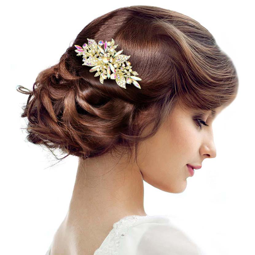 AB Gold Flower Stone Cluster Embellished Hair Comb, amps up your hairstyle with a glamorous look as you are with this flower stone cluster hair comb! Add spectacular sparkle into your hair that brightens your moments with joy. Perfect for adding just the right amount of shimmer & shine. It will add a touch of class, beauty, and style to your wedding, prom, and special events.