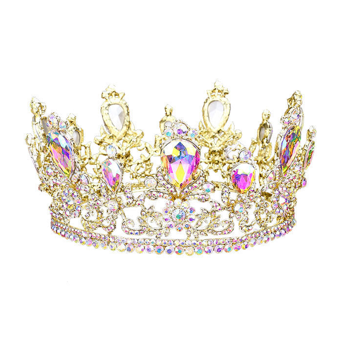 AB Gold Glass Crystal Pageant Queen Tiara, this tiara features precious stones and an artistic design. Makes You More Eye-catching in the Crowd. Suitable for Wedding, Engagement, Prom, Dinner Party, Birthday Party, Any Occasion You Want to Be More Charming.