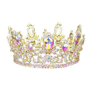 AB Gold Glass Crystal Pageant Queen Tiara, this tiara features precious stones and an artistic design. Makes You More Eye-catching in the Crowd. Suitable for Wedding, Engagement, Prom, Dinner Party, Birthday Party, Any Occasion You Want to Be More Charming.