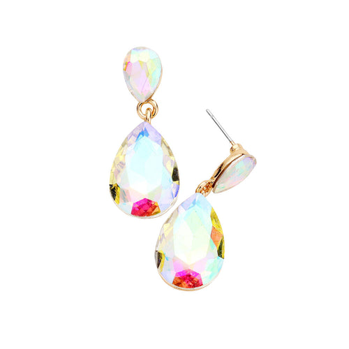 Women's Glass Crystal Teardrop Dangle Earrings - ABGold