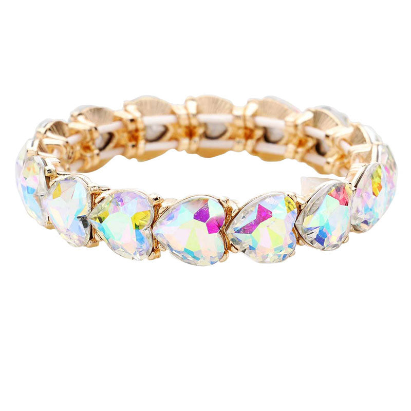 AB Gold Heart Crystal Stretch Evening Bracelet, put on a pop of color to complete your ensemble. Perfect for adding just the right amount of shimmer & shine and a touch of class to special events. Perfect Birthday Gift, Anniversary Gift, Mother's Day Gift, Graduation Gift, Valentine’s Gift.