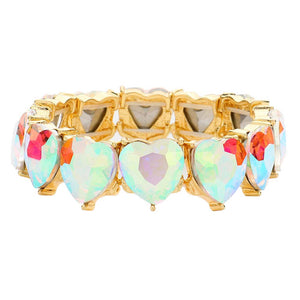 AB Gold Heart Stone Stretch Evening Bracelet, Get ready with this stone stretchable Bracelet and put on a pop of color to complete your ensemble. Perfect for adding just the right amount of shimmer & shine and a touch of class to special events. Wear with different outfits to add perfect luxe and class with incomparable beauty. Just what you need to update in your wardrobe. 
