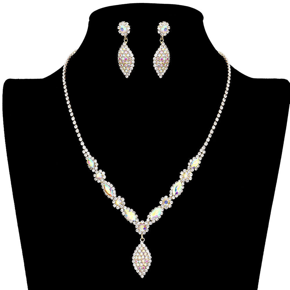 AB Gold Marquise Accented Rhinestone Necklace, stunning jewelry set will sparkle all night long making you shine out like a diamond. simple sophistication makes a standout addition to your collection designed to accent the neckline adds a gorgeous stylish glow to any outfit style, jewelry that fits your lifestyle! Perfect Birthday Gift, Valentine's Day Gift, Anniversary Gift, Mother's Day Gift, Just Because Gift.