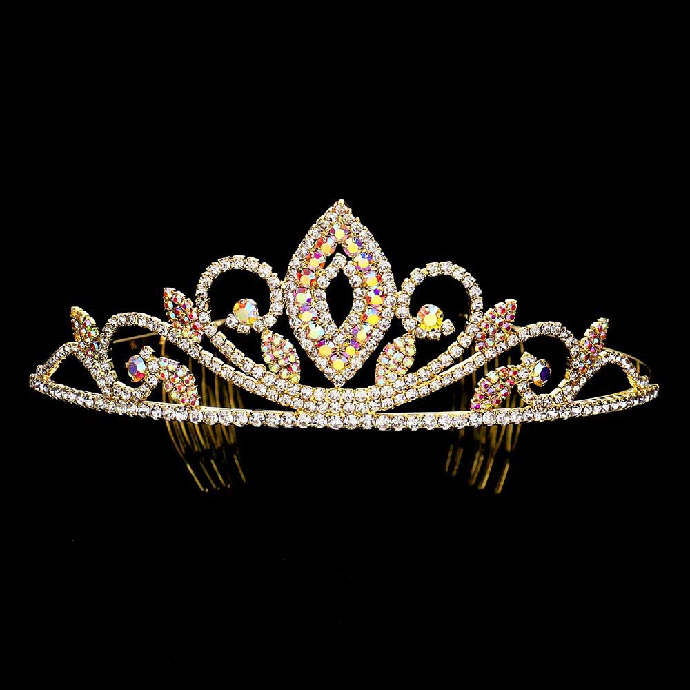 AB Gold Marquise Accented Rhinestone Princess Tiara. Perfect for adding just the right amount of shimmer & shine, will add a touch of class, beauty and style to your wedding, prom, special events, embellished glass to keep your hair sparkling all day & all night long. Perfect Birthday Gift, Anniversary Gift, Mother's Day Gift, Graduation Gift.