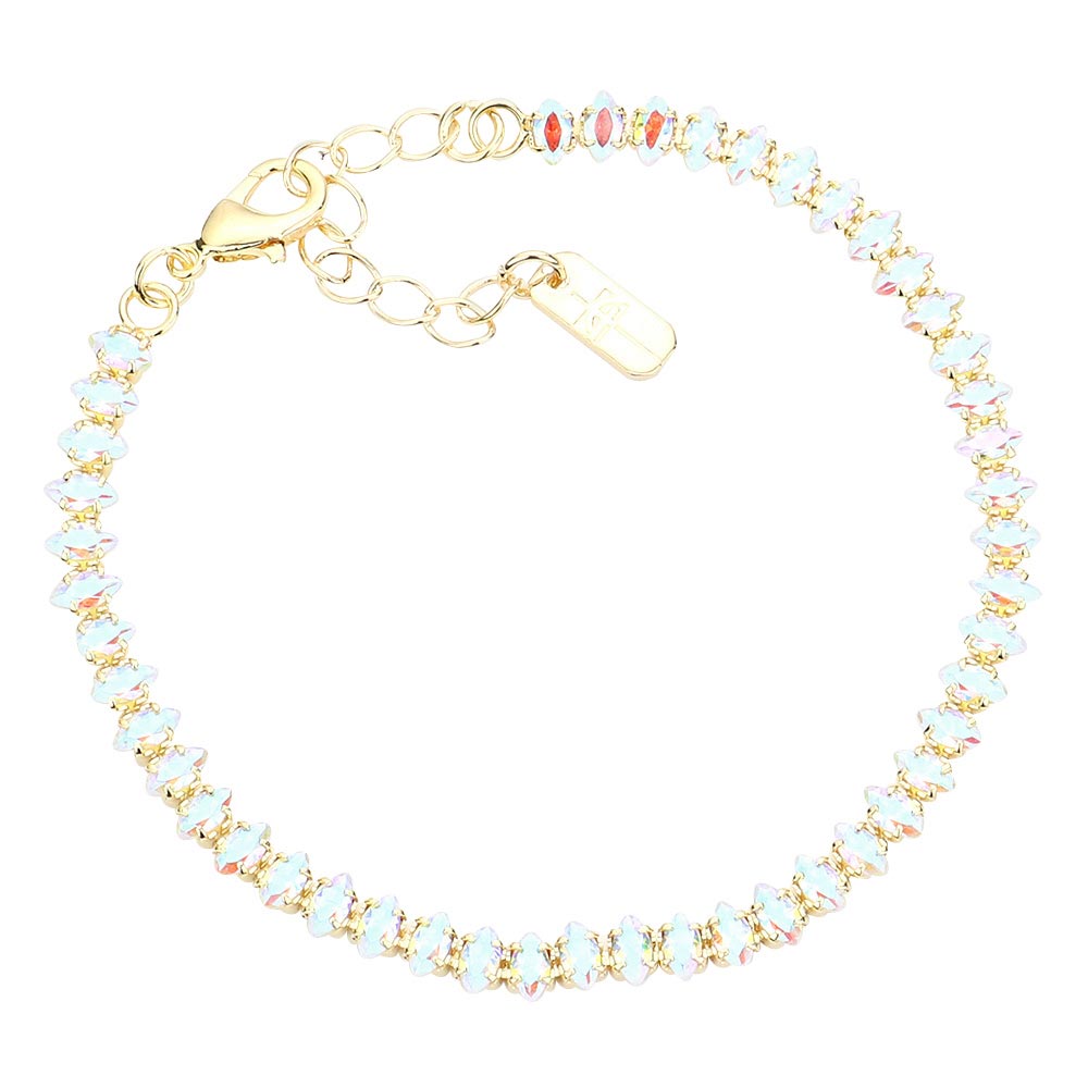AB Gold Marquise Crystal Rhinestone Evening Bracelet, this rhinestone bracelet adds an extra glow to your outfit to make you more beautiful. Pair these with a tee and jeans and you are perfectly good to go. The jewelry that fits your lifestyle with the fashionable and trendy look! It will be your new favorite go-to accessory to stand out in any place. A perfect jewelry gift to expand a woman's fashion wardrobe with a classic, timeless style.