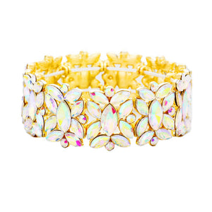 AB Gold Marquise Floral Oval Crystal Cluster Stretch Evening Bracelet, abaolutely gorgeous and glitters on your earlobs to make you stand out. It looks so pretty, brightly and elegant at any special occasion. This Crystal Cluster Bracelets designed to be trendy fashion statement. These Bracelets bangle are perfect for any occasion whether formal or casual or for going to a party or special occasions. Perfect gift for birthday, Valentine’s Day, Party, Prom.