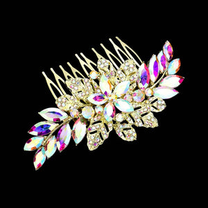 AB Gold Marquise Flower Stone Embellished Hair Comb, Perfect for adding just the right amount of shimmer & shine to your hair to glow with beauty. It will add a touch of class, beauty, and style to your wedding, prom, or special events. The Flower Stone Embellishment keeps your hair sparkling all day & all night long. The elegant design will enhance your beauty attracting everyone's attention and transforming you into a bright star to wear with this flower hair comb. Make your style in a gorgeous way!
