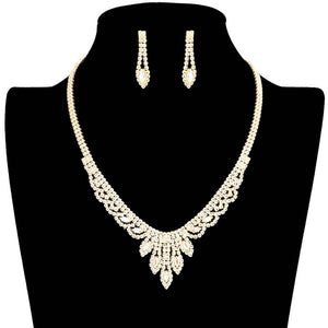 AB Gold Marquise Stone Accented Rhinestone Necklace, These gorgeous marquise stone-accented jewelry sets will show your perfect beauty & class on any special occasion. The elegance of these stones goes unmatched. Great for wearing at a party! Perfect for adding just the right amount of glamour and sophistication to important occasions. These classy marquise rhinestone jewelry sets are perfect for parties, weddings, and evenings.