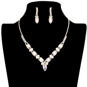 AB Gold Marquise Stone Accented Rhinestone Necklace, Get ready with these jewelry sets and put on a pop of shine to complete your ensemble. The elegance of these rhinestones goes unmatched, great for wearing on any special occasion. This Stunning necklace will sparkle all night long making you shine out like a diamond. Perfect for adding just the right amount of shimmer and a touch of class to special events.