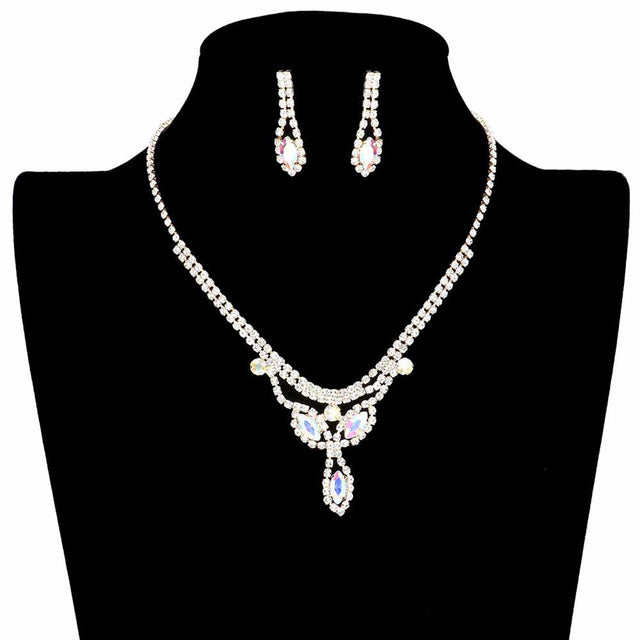 AB Gold Marquise Stone Accented Rhinestone Pave Necklace. Wear together or separate according to your event with different outfits to add perfect luxe and class with incomparable beauty. The perfect accessory for adding just the right amount of shimmer and a touch of class to special events. These classy necklace sets are perfect for Party, Wedding, Evening, and even everyday wear. Awesome gift for birthday, Anniversary, Valentine‚Äö√Ñ√¥s Day, or any special occasion.