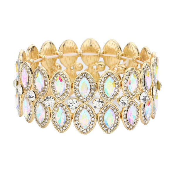 AB Gold Marquise Stone Accented Stretch Evening Bracelet. Get ready with these Stretch evening Bracelet, put on a pop of color to complete your ensemble. Perfect for adding just the right amount of shimmer & shine and a touch of class to special events. Perfect Birthday Gift, Anniversary Gift, Mother's Day Gift, Graduation Gift.