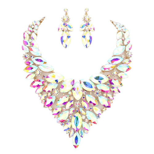Marquise Stone Cluster Statement Evening Necklace - ABGold