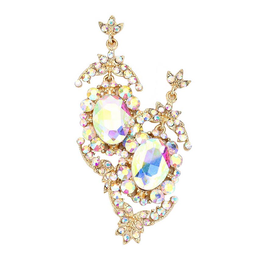 AB Gold Oval bubble crystal rhinestone evening earrings. Get ready with these bright earrings, put on a pop of color to complete your ensemble. Perfect for adding just the right amount of shimmer & shine and a touch of class to special events. Perfect Birthday Gift, Anniversary Gift, Mother's Day Gift, Graduation Gift.