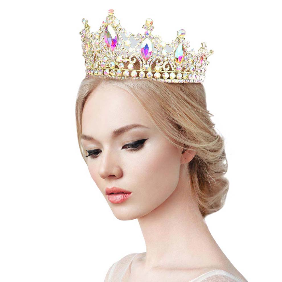 AB Gold Oval Crystal Accented Pageant Crown Tiara, this awesome pageant crown tiara will make you ultimate royal beauty and make you absolutely stand out to receive the best compliments on special occasions. It perfectly adds luxe to your outfit and makes you more gorgeous. It's easy to put on & off and durable. The stunning hair accessory is really beautiful, Pretty, and lightweight. Makes You More Eye-catching at special events and wherever you go.