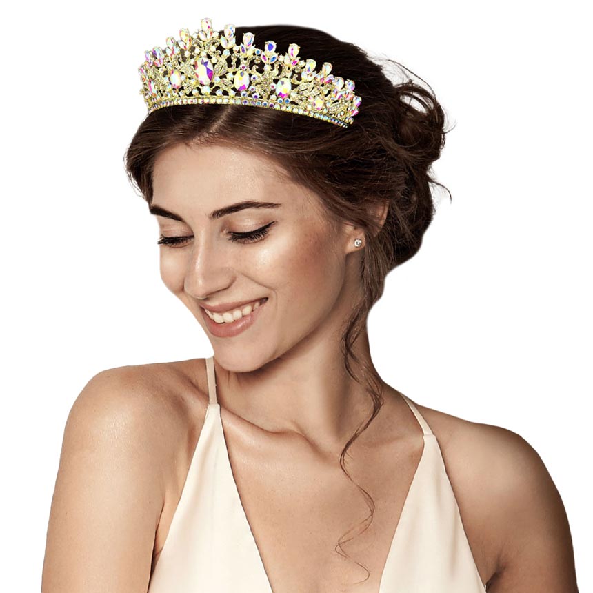 AB Gold Oval Stone Accented Leaf Cluster Princess Tiara, this oval stone princess tiara is made of awesome oval stones that make you more gorgeous and luxurious on special occasions. Perfect for adding just the right amount of shimmer & shine, will add a touch of class, beauty, and style to your special events.