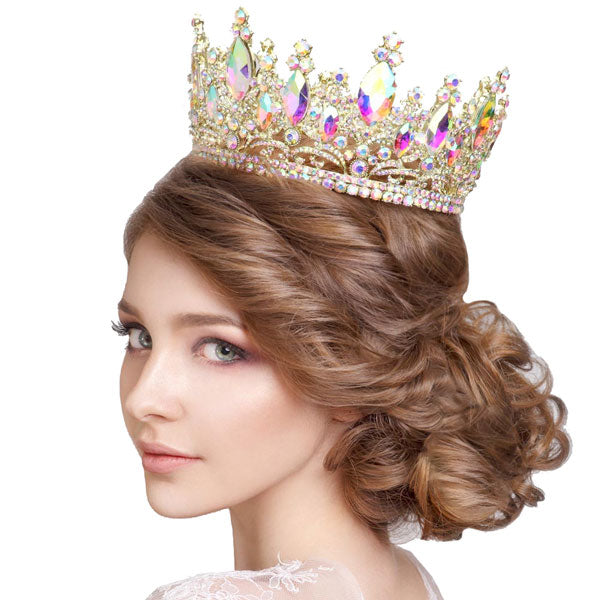 Oval Stone Accented Pageant Crown Tiara, perfect headpiece for adding just the right amount of shimmer & shine, will add a touch of class, beauty and style to your wedding, bridal, prom, special events, graduation, Quinceanera, Sweet 16, Embellished glass crystal tiara affordable elegance to feel like a queen!