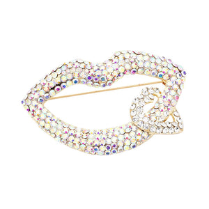 AB Gold Rhinestone Lip Heart Pin Brooch. Get ready with these pin brooches, give your outfit the extra boost it needs. Perfect for adding just the right amount of shimmer & shine and a touch of class to special events. Perfect Birthday Gift, Anniversary Gift, Mother's Day Gift, Gradu