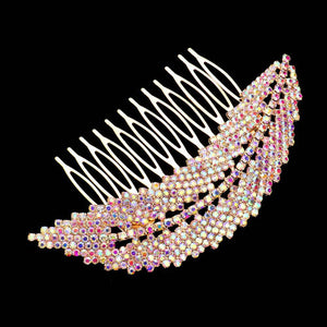 AB Gold Rhinestone Pave Leaf Hair Comb. This hair comb is the perfect accessory to make a ponytail, or style your hair together and be ready for any event. High quality strong and sturdy material for Hair Ornaments, they are not easy to break lightweight and comfortable to wear, you can use them every day and on special occasions . Perfect for a woman who loves to create or make new hairstyles, for a party, formal occasions, and daily life.