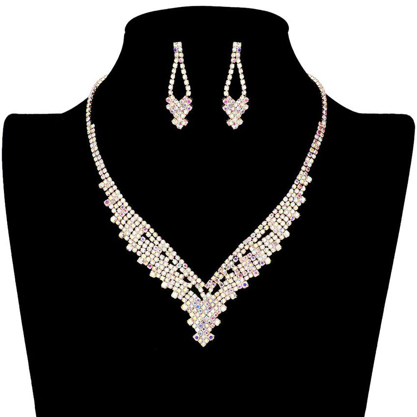 AB Gold Rhinestone Pave Necklace Set. Wear together or separate according to your event, versatile enough for wearing straight through the week, perfectly lightweight for all-day wear, coordinate with any ensemble from business casual to everyday wear, the perfect addition to every outfit. Perfect Birthday Gift, Anniversary Gift, Mother's Day Gift, Graduation Gift.