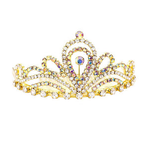 AB Gold  Rhinestone Princess Mini Tiara. Elegant and sparkling, this tiara features rhinestones and an artistic design. Makes You More Eye-catching in the Crowd. Suitable for Wedding, Engagement, Prom, Dinner Party, Birthday Party, Any Occasion You Want to Be More Charming.