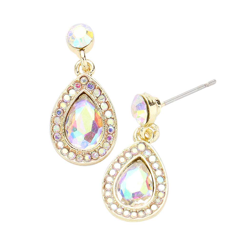 AB Gold Rhinestone Trim Teardrop Stone Dangle Evening Earrings, This teardrop dangle earrings put on a pop of color to complete your ensemble. Beautifully crafted design adds a gorgeous glow to any outfit. Luminous Teardrop Stone and sparkling rhinestones give these stunning earrings an elegant look. Perfect for adding just the right amount of shimmer & shine. Perfect for Birthday Gift, Anniversary Gift, Mother's Day Gift, Graduation Gift.