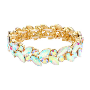 AB Gold Round Marquise Stone Cluster Stretch Evening Bracelet, Get ready with this Round stone cluster stretchable Bracelet and put on a pop of color to complete your ensemble. Perfect for adding just the right amount of shimmer & shine and a touch of class to special events. Wear with different outfits to add perfect luxe and class with incomparable beauty. Just what you need to update in your wardrobe.