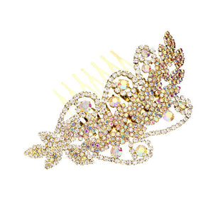 AB Gold Round Stone Accented Rhinestone Wedding Bridal Hair Comb. Perfect for adding just the right amount of shimmer & shine, will add a touch of class, beauty and style to your wedding, prom, special events, embellished glass crystal to keep your hair sparkling all day & all night long.