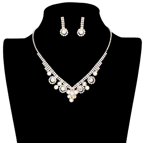 AB Gold Round Stone Flower Accented Rhinestone Pave Necklace. Wear a pop of shine to complete your ensemble with perfect beauty with extra luxe. The perfect accessory for adding the right amount of shimmer and a touch of class to special events. These classy flower & leaf themed rhinestone pave necklaces are perfect for Party, Wedding, Evening. Awesome gift for birthday, Anniversary, Valentine’s Day, or any special occasion. Show your ultimate class!