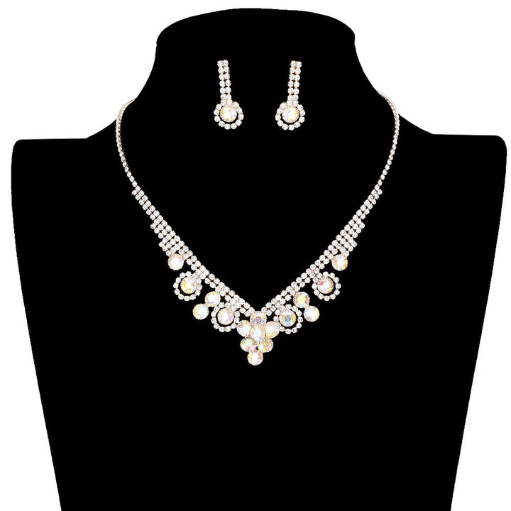 AB Gold Round Stone Flower Accented Rhinestone Pave Necklace, put on a pop of color to complete your ensemble. Perfect for adding just the right amount of shimmer & shine and a touch of class to special events. Wear with different outfits to add perfect luxe and class with incomparable beauty. Perfectly lightweight for all-day wear. coordinate with any ensemble from business casual to everyday wear. Perfect Birthday Gift, Anniversary Gift, Mother's Day Gift, Valentine's Day Gift.