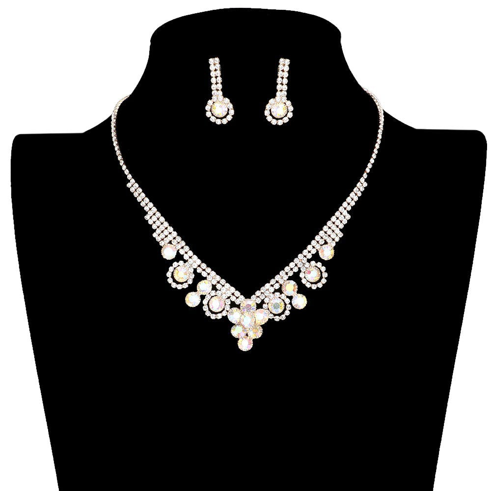 AB Gold Round Stone Flower Accented Rhinestone Pave Necklace, put on a pop of color to complete your ensemble. Perfect for adding just the right amount of shimmer & shine and a touch of class to special events. Wear with different outfits to add perfect luxe and class with incomparable beauty. Perfectly lightweight for all-day wear. coordinate with any ensemble from business casual to everyday wear. Perfect Birthday Gift, Anniversary Gift, Mother's Day Gift, Valentine's Day Gift.