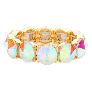 AB Gold Round Stone Stretch Evening Bracelet, These gorgeous stone pieces will show your class on any special occasion. Eye-catching sparkle, the sophisticated look you have been craving for! This Stone evening bracelet sparkles all around with its surrounding round stones, the stylish stretch bracelet that is easy to put on, and take off, and comfortable to wear. It looks so pretty, bright, and elegant on any special occasion. 