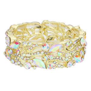 AB Gold Stone Embellished Stretch Evening Bracelet, Get ready with this stone embellished stretch bracelets, Beautifully crafted design adds a gorgeous glow to any outfit. Eye-catching sparkle, sophisticated look you have been craving for! Adds a pop of pretty color to your attire, Jewelry that fits your lifestyle! Awesome gift for birthday, Anniversary, Valentine’s Day or any special occasion.