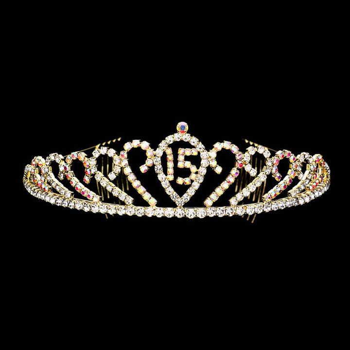 AB Gold Sweet 15 Rhinestone Princess Tiara. The wedding tiara is a classic royal tiara made from gorgeous rhinestone is the epitome of elegance and bridal luxury and grace. Unique Hair Jewelry is suitable for any special occasions such as wedding engagement,prom,evening,etc.It's the most exquisite gift for the bride to be.It as the perfect complement will make your whole wedding dress look come to life.