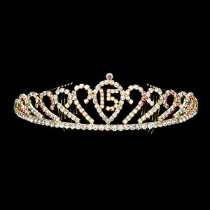 AB Gold Sweet 15 Rhinestone Princess Tiara. The wedding tiara is a classic royal tiara made from gorgeous rhinestone is the epitome of elegance and bridal luxury and grace. Unique Hair Jewelry is suitable for any special occasions such as wedding engagement,prom,evening,etc.It's the most exquisite gift for the bride to be.It as the perfect complement will make your whole wedding dress look come to life.