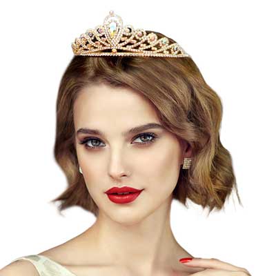 AB Gold Teardrop Center Rhinestone Princess Tiara High-quality rhinestone, sparking and shinning, for a long time sensational and unique crown. The sparkling headpiece can be applied in various occasions, such as Wedding, Halloween costume, proms, Pageants, Birthday, Gifts, stage productions, any special occasions and so on.