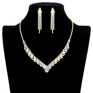 AB Gold Teardrop Stone Accented Collar Rhinestone Pave Necklace, These gorgeous Rhinestone pieces will show your class on any special occasion. The elegance of these rhinestones goes unmatched. Brings a gorgeous glow to your outfit to show off royalty on any special occasion. Perfect for adding just the right amount of glamour and sophistication to important occasions. These classy Rhinestone Jewelry Sets are perfect for parties, Weddings, and Evenings. 
