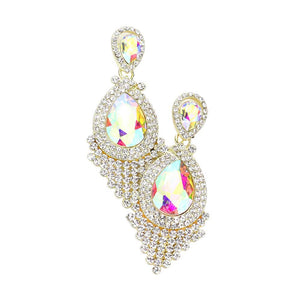 AB Gold Teardrop Stone Accented Dangle Evening Earrings, Beautifully crafted design adds a gorgeous glow to any outfit. Jewelry that fits your lifestyle! luminous Teardrop Stone and sparkling rhinestones give these stunning earrings an elegant look. Perfect Birthday Gift, Anniversary Gift, Mother's Day Gift, Graduation Gift, Prom Jewelry, Just Because Gift, Thank you Gift.