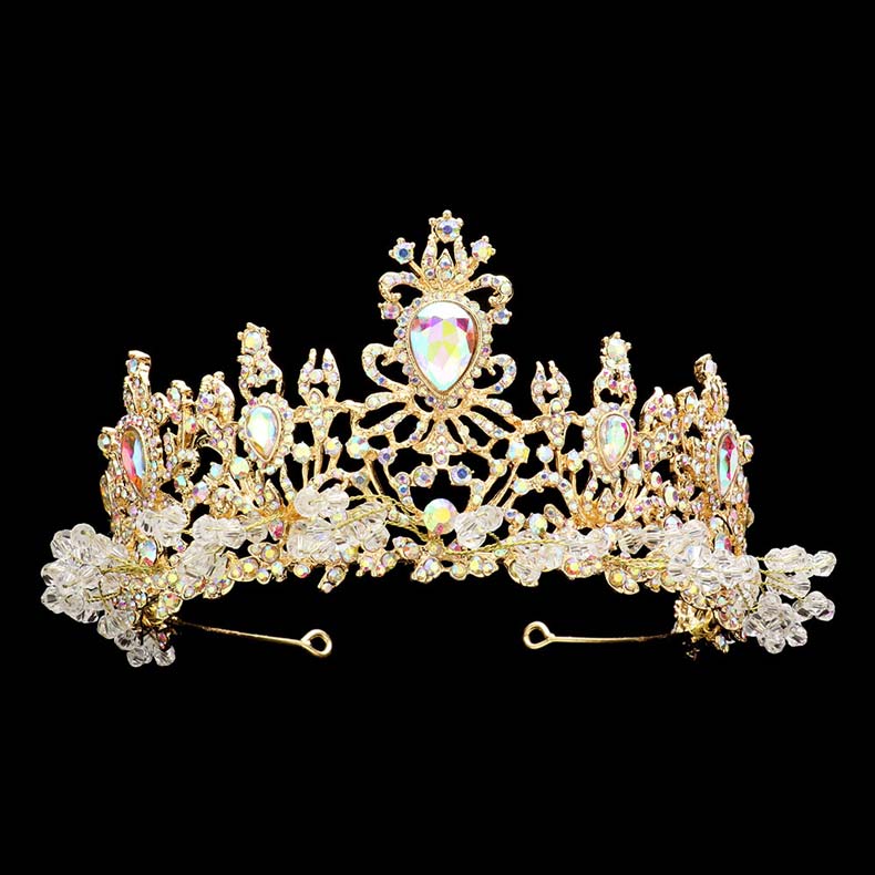 AB Gold Teardrop Stone Accented Princess Tiara. Elegant and sparkling, this tiara features stones and an artistic design. Makes You More Eye-catching in the Crowd. Suitable for Wedding, Engagement, Prom, Dinner Party, Birthday Party, Any Occasion You Want to Be More Charming.. Perfect for adding just the right amount of shimmer & shine, will add a touch of class, beauty and style to your special events, embellished stone to keep your hair sparkling all day & all night long.