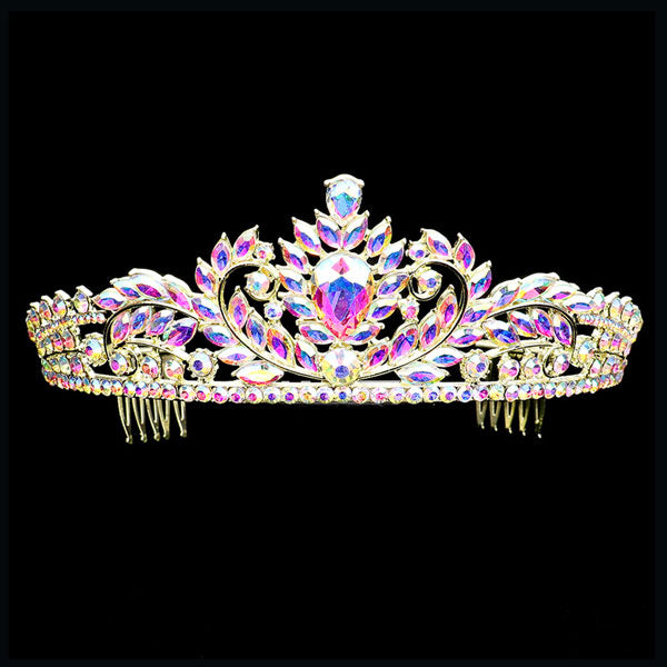 AB Gold Teardrop Stone Accented Princess Tiara. Elegant and sparkling, this tiara features stones and an artistic design.Perfect for adding just the right amount of shimmer & shine, will add a touch of class, beauty and style to your special events. Makes You More Eye-catching in the Crowd. Suitable for Wedding, Engagement, Prom, Dinner Party, Birthday Party, Any Occasion You Want to Be More Charming.