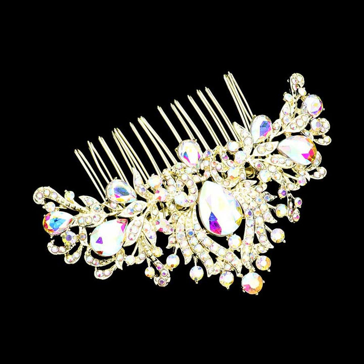 AB Gold Teardrop Stone Accented Rhinestone Pave Hair Comb. Classic Wedding Hair Accessories, fit for bride and bridesmaid. It is perfect for any hair color and type, make you more glam and shine. Add  spectacular sparkle into your hair do. This Rhinestone pave hair comb  is perfect for wedding, engagement, prom, evening, anniversary, party, banquet, dance, friends gathering and performance and so on. It must be a perfect complement for your dress.