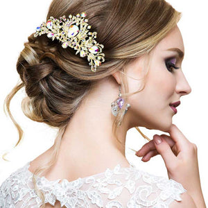 AB Gold Teardrop Stone Accented Rhinestone Pave Hair Comb. Classic Wedding Hair Accessories, fit for bride and bridesmaid. It is perfect for any hair color and type, make you more glam and shine. Add  spectacular sparkle into your hair do. This Rhinestone pave hair comb  is perfect for wedding, engagement, prom, evening, anniversary, party, banquet, dance, friends gathering and performance and so on. It must be a perfect complement for your dress.